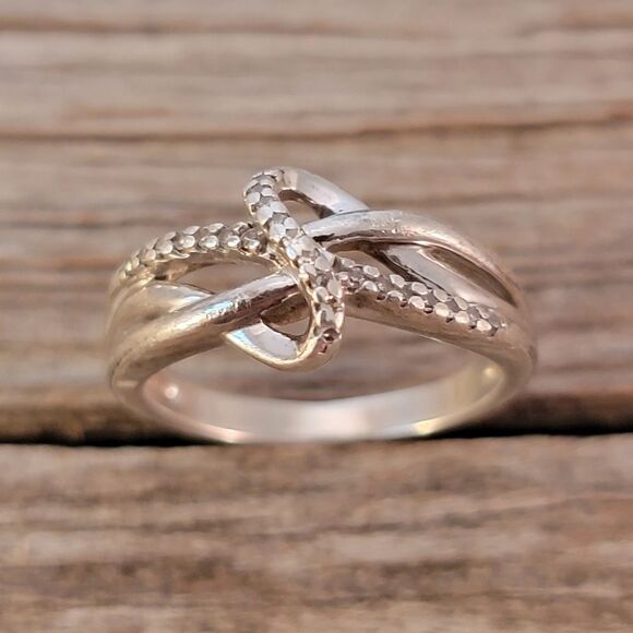 Diamond Sterling Openwork Ribbon Ring - Picture 1 of 7